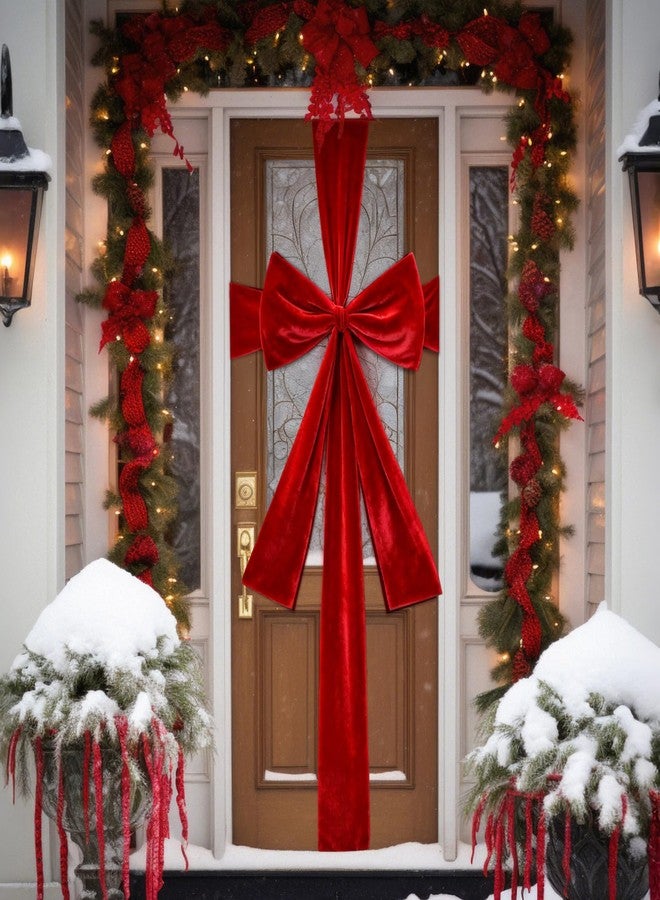 Suncalla 23.6 x 31.5 Inch Extra Large Red Velvet Christmas Bow with 30 ft Ribbon for Front Door Christmas Giant Wreath Cover for Tree Fireplace Indoor Outdoor Party Supplies Xmas Party Decorations - Image 4